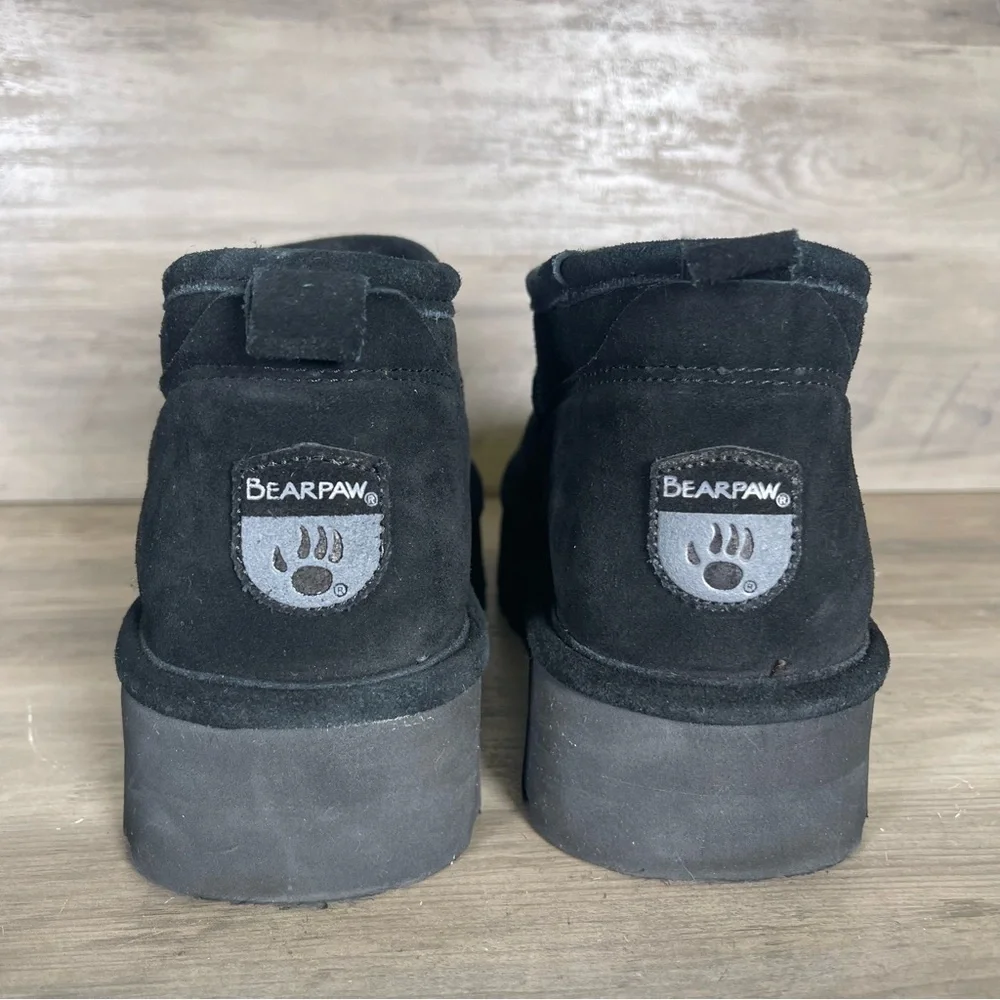 Bearpaw Womens‎ 9 Black Retro Platform Super Shorty Suede Pull On Fur Booties - Picture 6 of 13